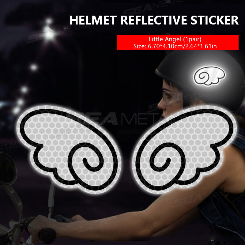 bike helmet decal SEAMETAL Reflective Stickers Motorcycle Helmet Decal Arrows Eyes Wings Devil Horns Waterproof Night Warning Sign Exterior Parts, 2pcs wing shape