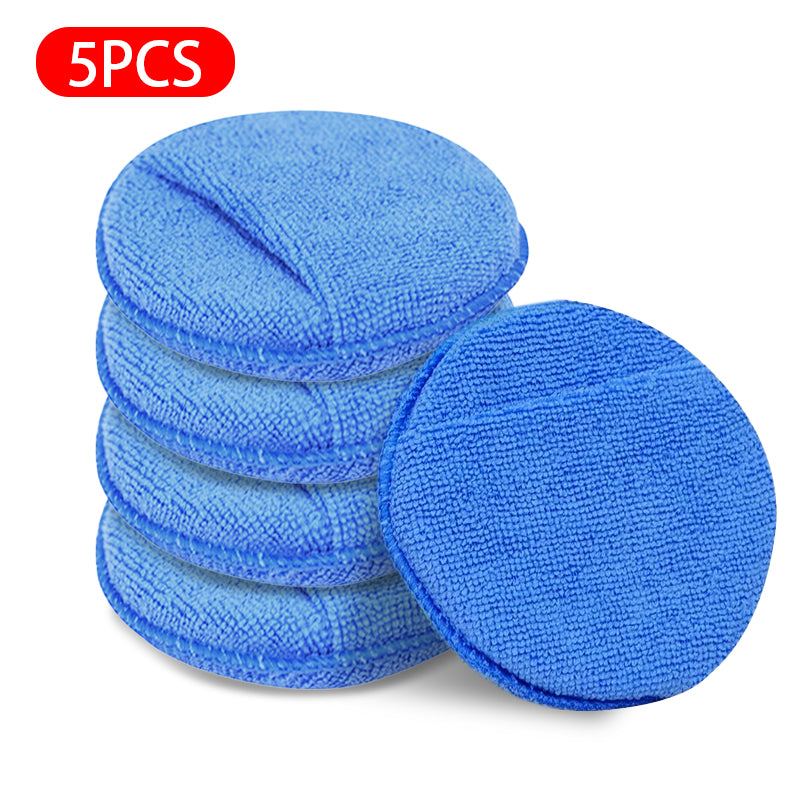 5Pcs Car Waxing Polish Sponges 5 Inch Car Detailing Wax Applicator Pads Round Pocket Microfiber Foam Sponges Car Cleaning Tools