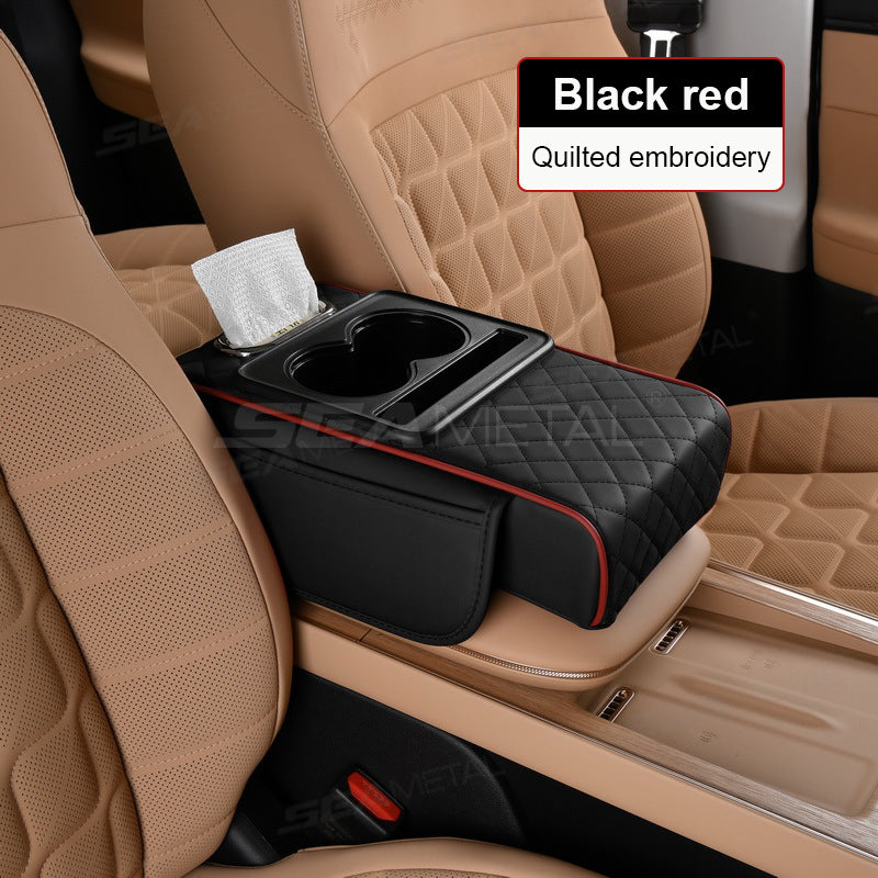 Car Armrest Cushion,5-in-1 Center Console Cover with 2 Storage Bags Cup Holder, Tissue Box Slot