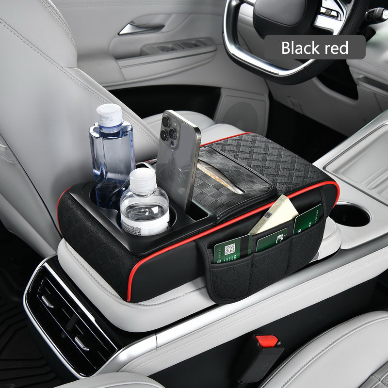 SEAMETAL Car Armrest Box Cushion Leather Height Increasing With Cup Holder