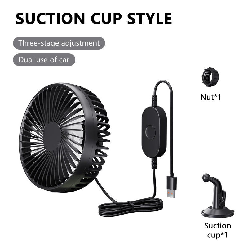 SEAMETAL 12V/24V USB Car Dashboard Cooling Fan with Suction Cup Single Head Fan 360 Degree All-Round Auto Cooler