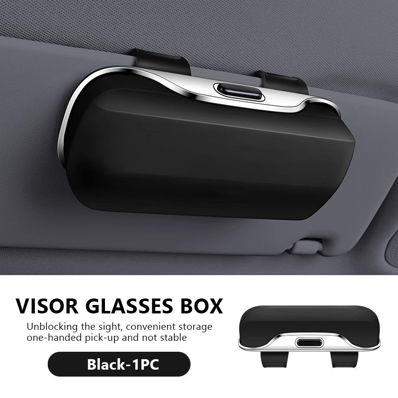 SEAMETAL Car Glasses Box Portable Press Switch Sunglasses Holder Driving Glasses Case Car Sun Visor Lenses Storage Box