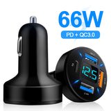 66W Quick Charge Car Phone Charger PD+QC3.0 4 Ports USB Fast Charging Cigarette Lighter Adapter Socket