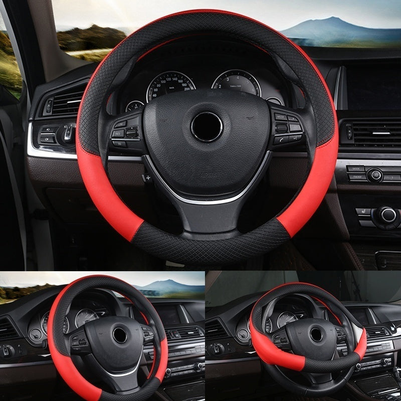 Leather Car Steering Wheel Cover, Non-Slip Car Wheel Cover Protector Breathable Microfiber Leather Universal Fit