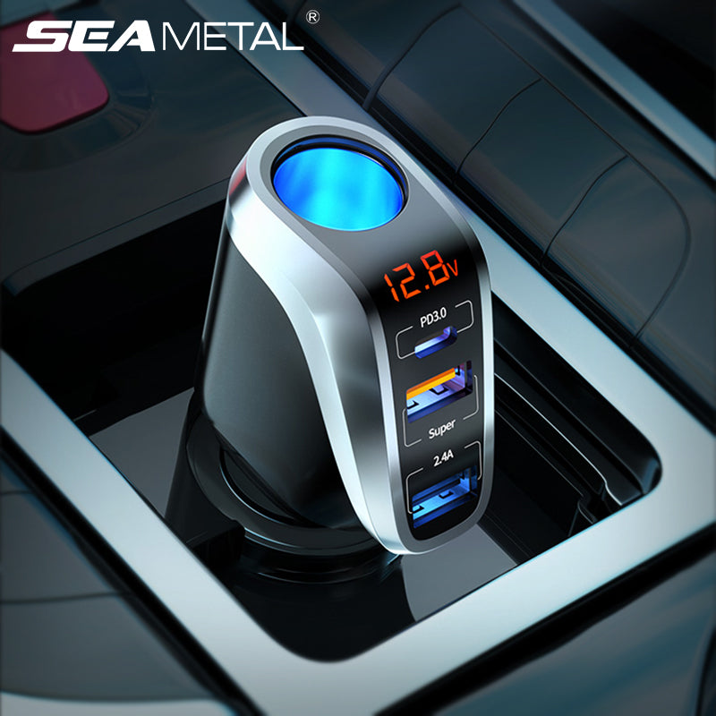 PD USB QC3.0 Car Charger Cigarette Lighter Socket Splitter Charging Adapter