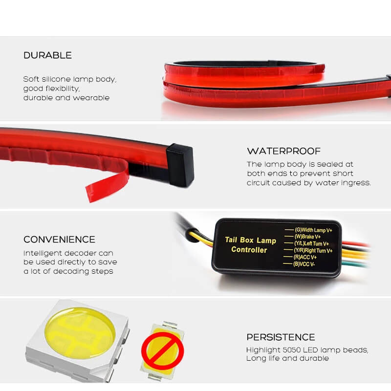 Car Styling Rear Additional Stop LED Lights With Turn Signal Running Light Brake Flexible Strips