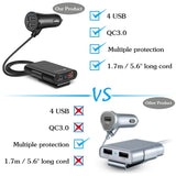4 Multi Ports Car Charger Adapter with 5FT Cable for Back Seat Charging