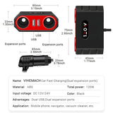 Car Charger 120W 2-Socket Cigarette Lighter Splitter QC3.0 Dual USB Ports