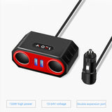 Car Charger 120W 2-Socket Cigarette Lighter Splitter QC3.0 Dual USB Ports
