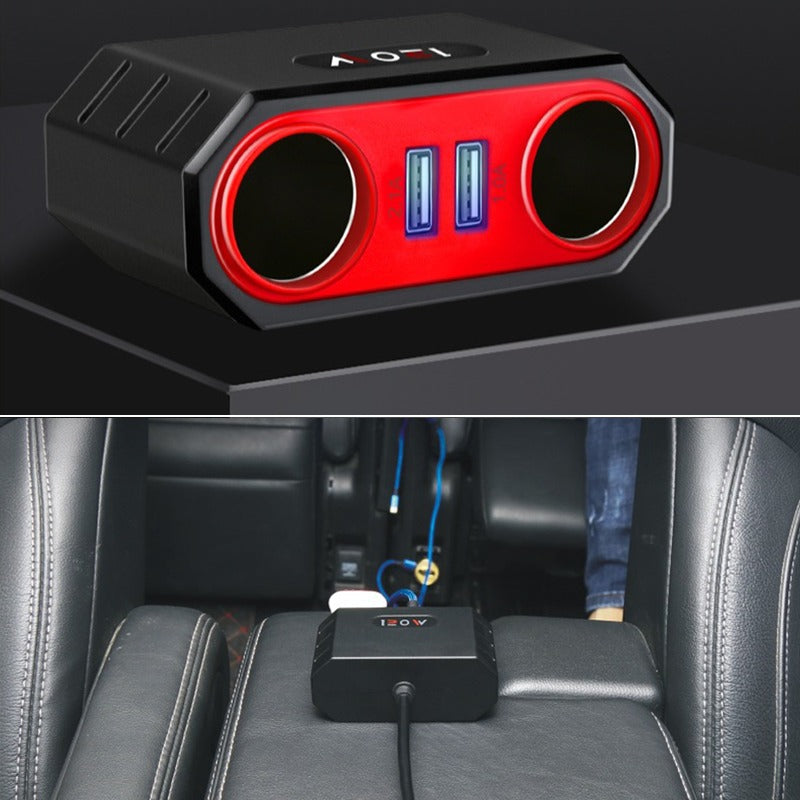 Car Charger 120W 2-Socket Cigarette Lighter Splitter QC3.0 Dual USB Ports