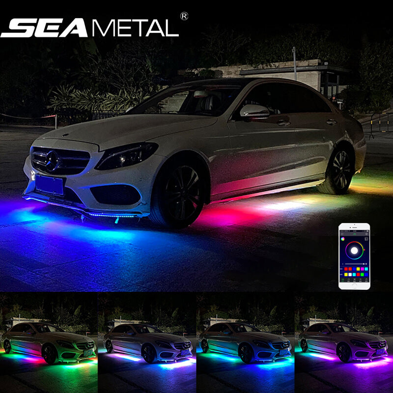 Car Underglow LED Lights Kits Atmosphere Lamp RGB APP Remote Control Underbody System Neon Light