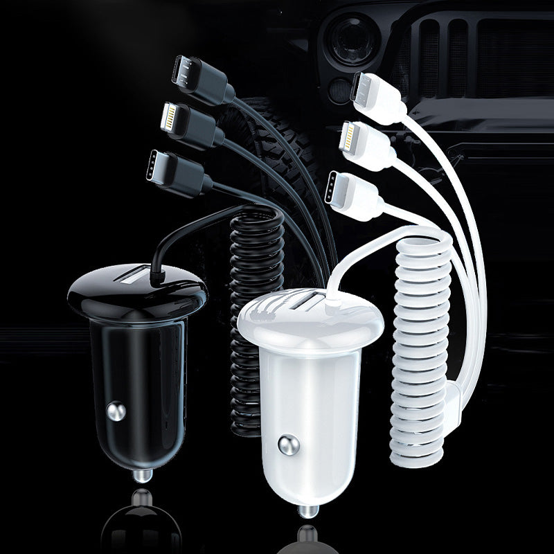 USB Car Charger with Type C/IOS/Micro USB 3-in-1 Multi Charging Cable
