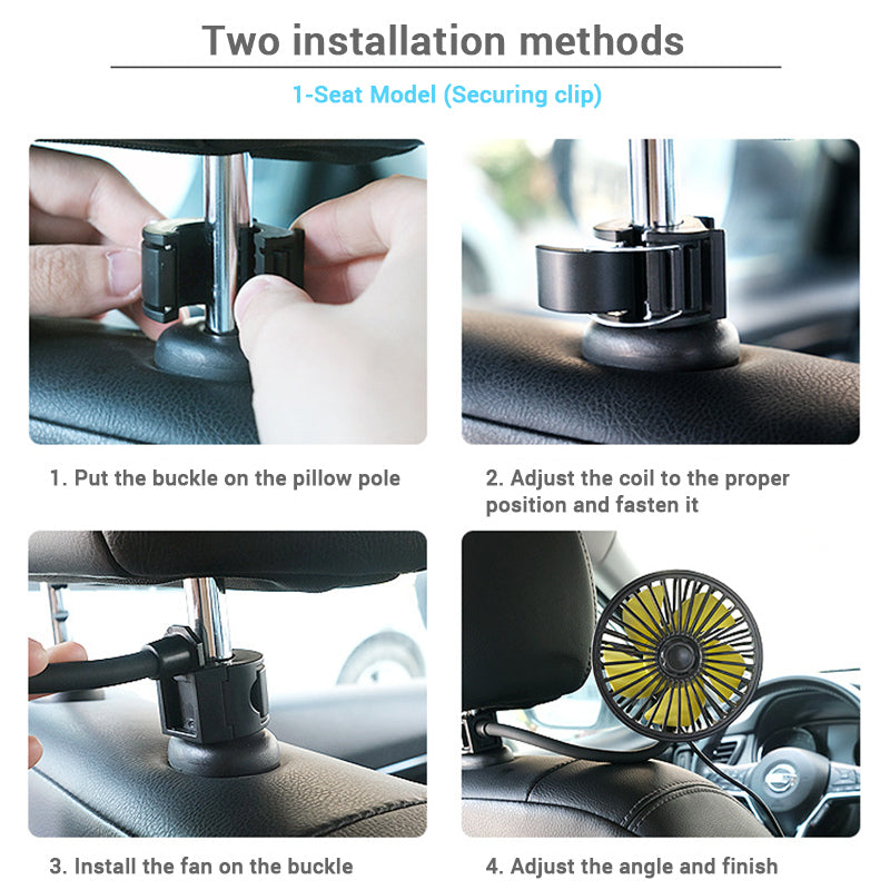 5 Blades Car Headrest Fan Adjustable Blowing Cool Flexible Hose Fan