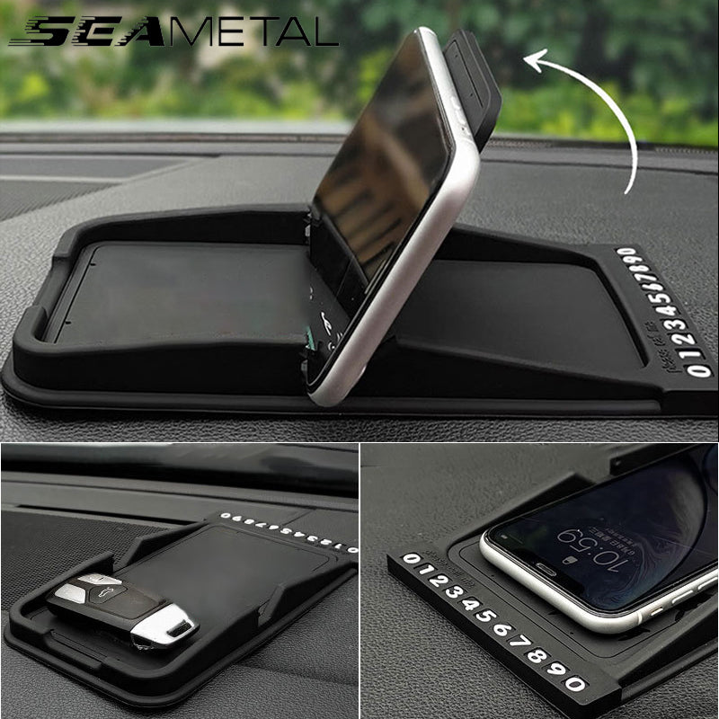 SEAMETAL Anti Slip Mat Car Phone Holder Multi-functional Mobile Phone Stand With Car Parking Number Plate Car Interior Gadgets
