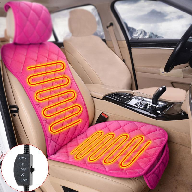 12V Heated Seat Cushion Winter Car Seat Covers Hot Warmer - Heating pink /  1PC Front