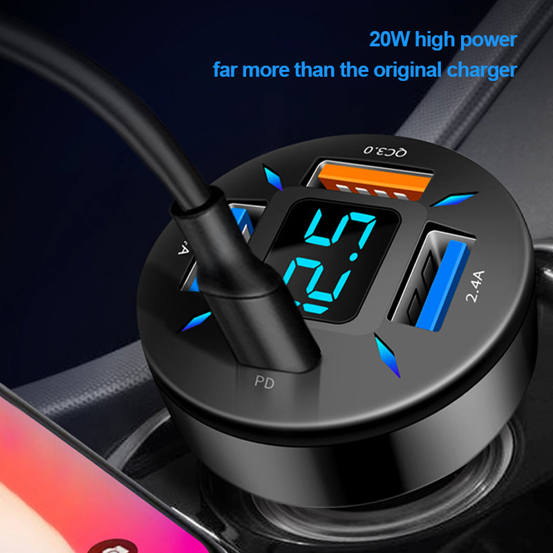 66W Quick Charge Car Phone Charger PD+QC3.0 4 Ports USB Fast Charging Cigarette Lighter Adapter Socket