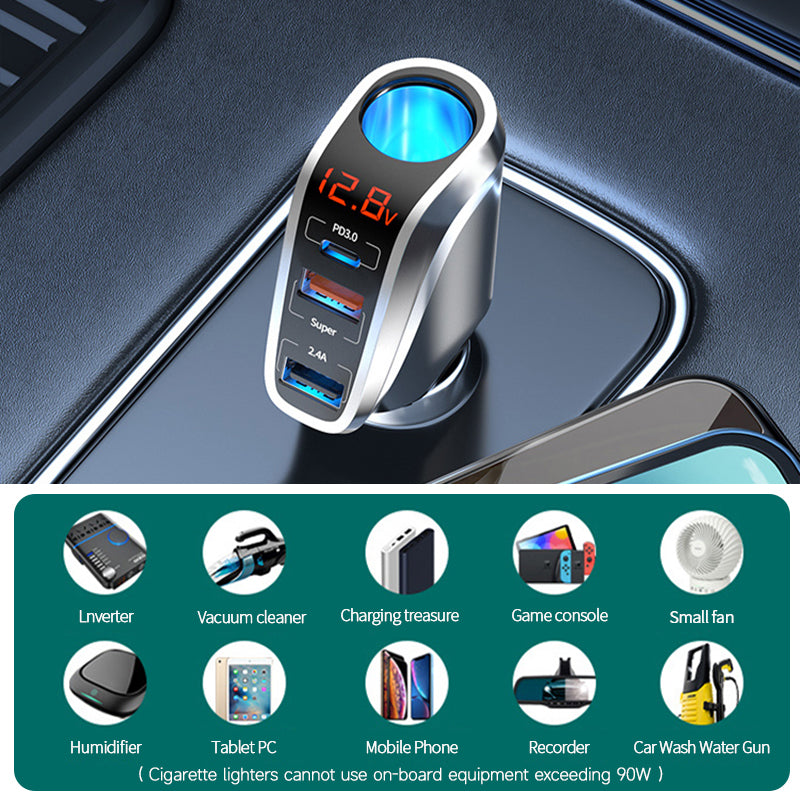 PD USB QC3.0 Car Charger Cigarette Lighter Socket Splitter Charging Adapter