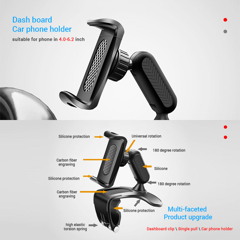 360 Degree Rotation Dashboard Cell Phone Holder for Car Clip Mount Stand Suitable for 4 to 7 inch Smartphones