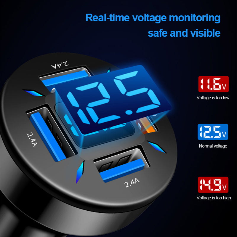 66W Quick Charge Car Phone Charger PD+QC3.0 4 Ports USB Fast Charging Cigarette Lighter Adapter Socket