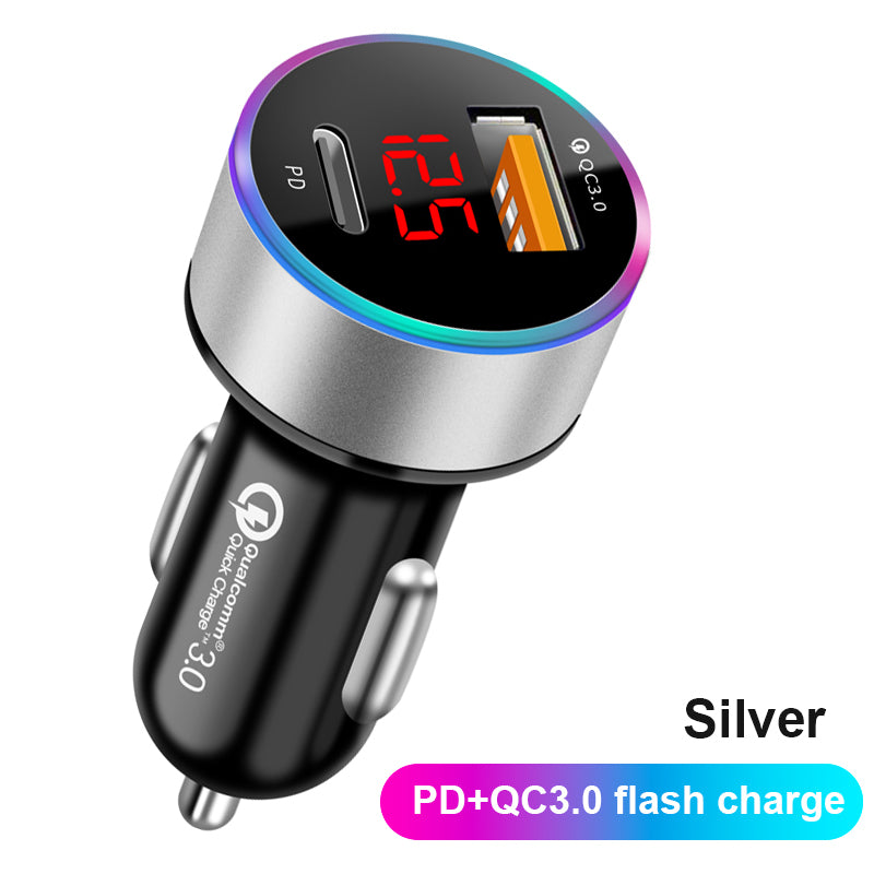 Phone Quick Charge PD+QC3.0 2 Ports Car Charger Cigarette Lighter Power Adapter