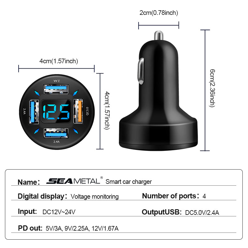 66W Quick Charge Car Phone Charger PD+QC3.0 4 Ports USB Fast Charging Cigarette Lighter Adapter Socket
