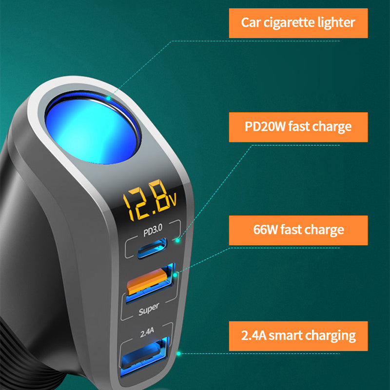 PD USB QC3.0 Car Charger Cigarette Lighter Socket Splitter Charging Adapter