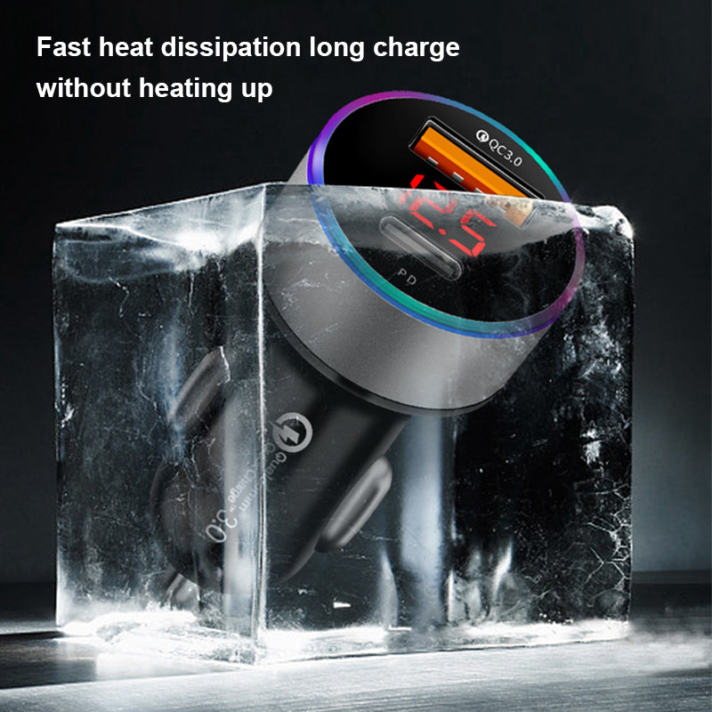 Phone Quick Charge PD+QC3.0 2 Ports Car Charger Cigarette Lighter Power Adapter