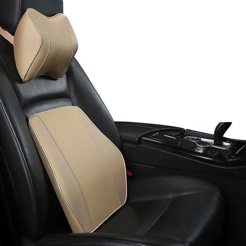 Leather Car Lumbar Support Pillow Auto Headrest Cushion