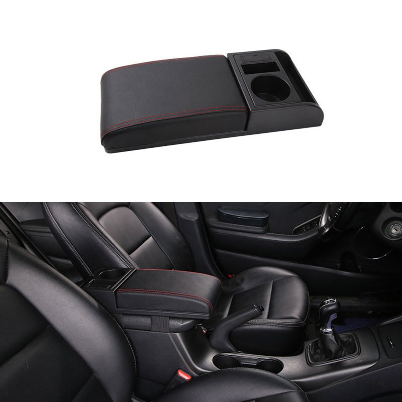 PU Leather Car Armrest Pad With Cup Holder Storage Box