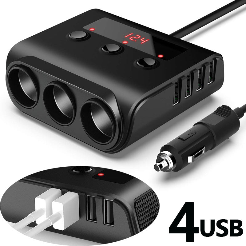Car Cigarette Lighter 12V Auto Charger 4 USB Socket Splitter Universal