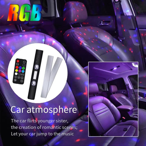 Car USB RGB Interior Atmosphere Lamp Wireless Remote Control Roof Colorful Star Light