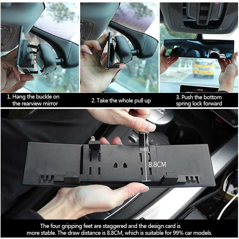 Car Rearview Mirror, Wide Angle Anti-Glare, Clip on Auto Rear View Mirror, HD Clear Convex Surface