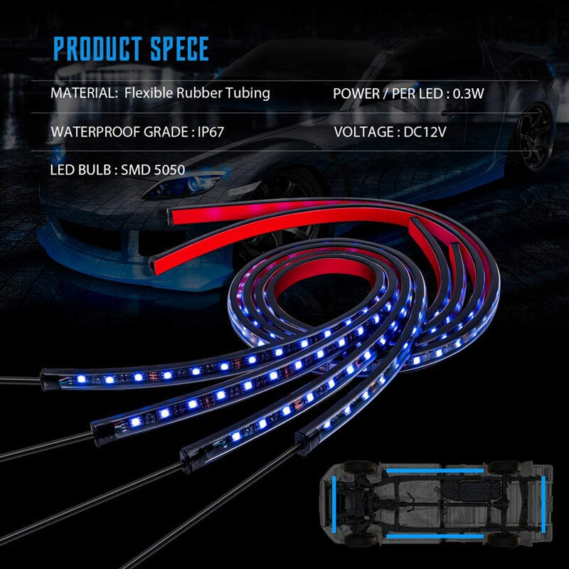 Car Underglow Neon LED Strip Lights APP/Remote Control Auto Underbody RGB Atmosphere Lamp