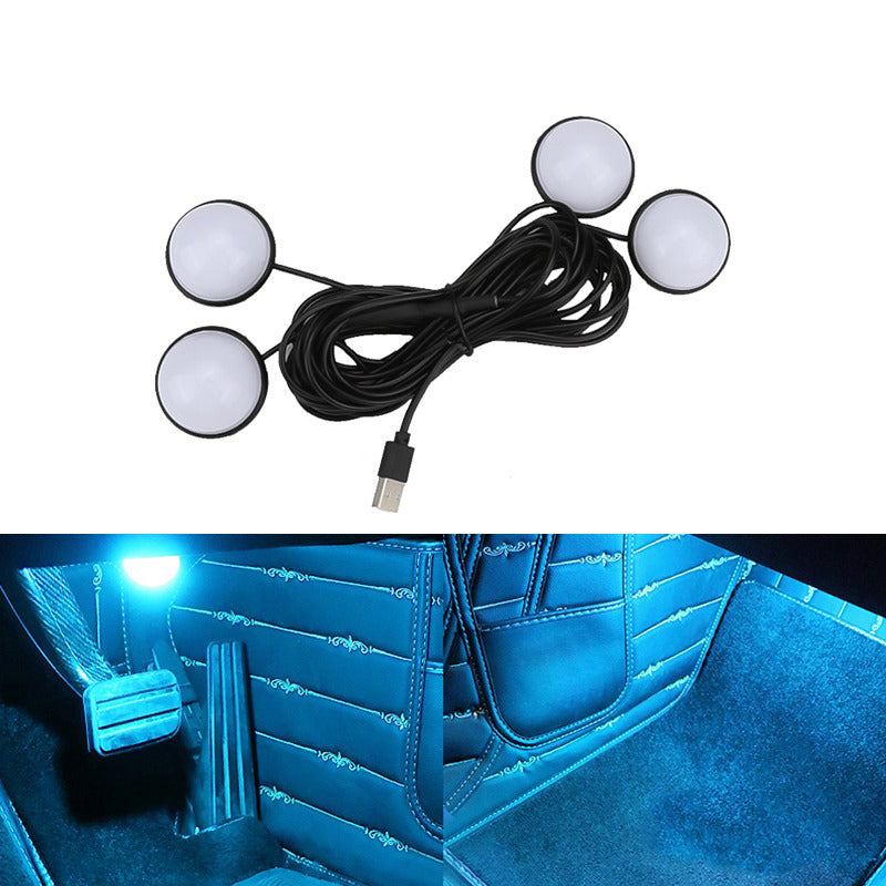 4Pcs LED Car Foot Lights Ambient Lamp 12V Auto Interior Decorative Atmosphere Light