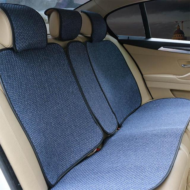 Linen Fabric Car Seat Cushion Ventilated Protector Cover - Blue / Rear Seat