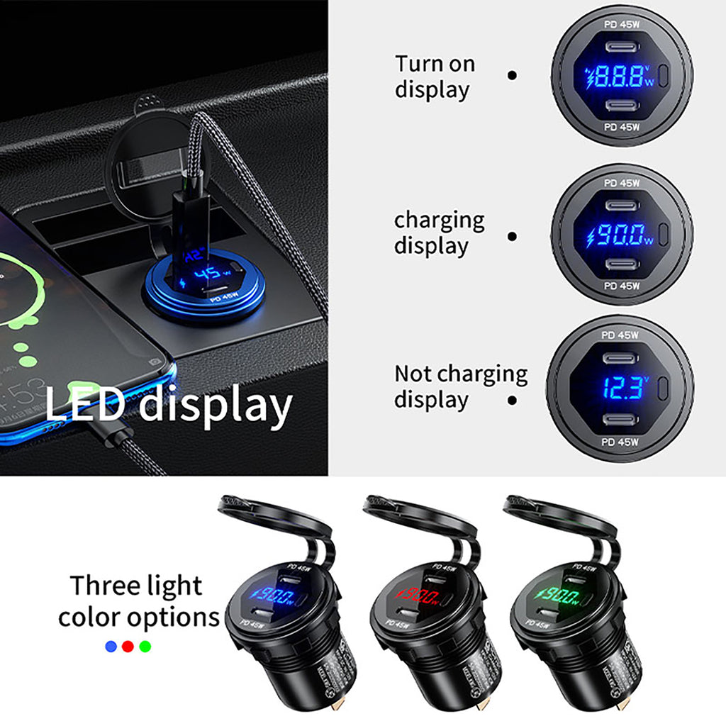 90W Dual USB Car Charger Socket Power Outlet Adapter 12V 24V Fast Charger