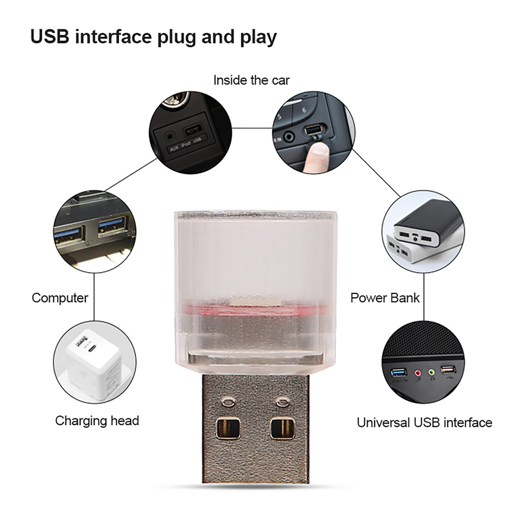 Mini Car Interior Light USB LED Auto Atmosphere Lamp For Car Portable Plug Play