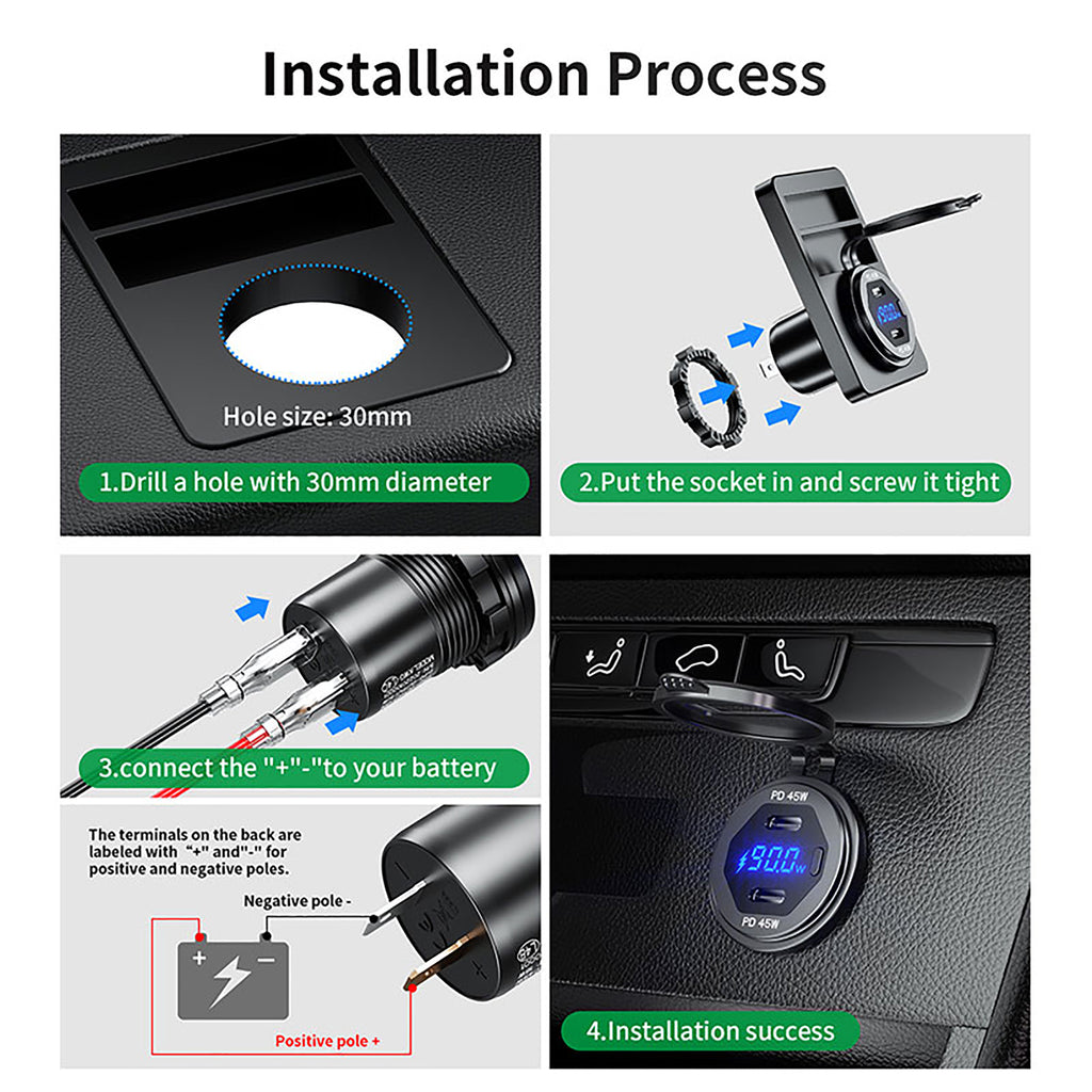 90W Dual USB Car Charger Socket Power Outlet Adapter 12V 24V Fast Charger