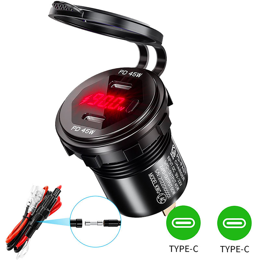 90W Dual USB Car Charger Socket Power Outlet Adapter 12V 24V Fast Charger