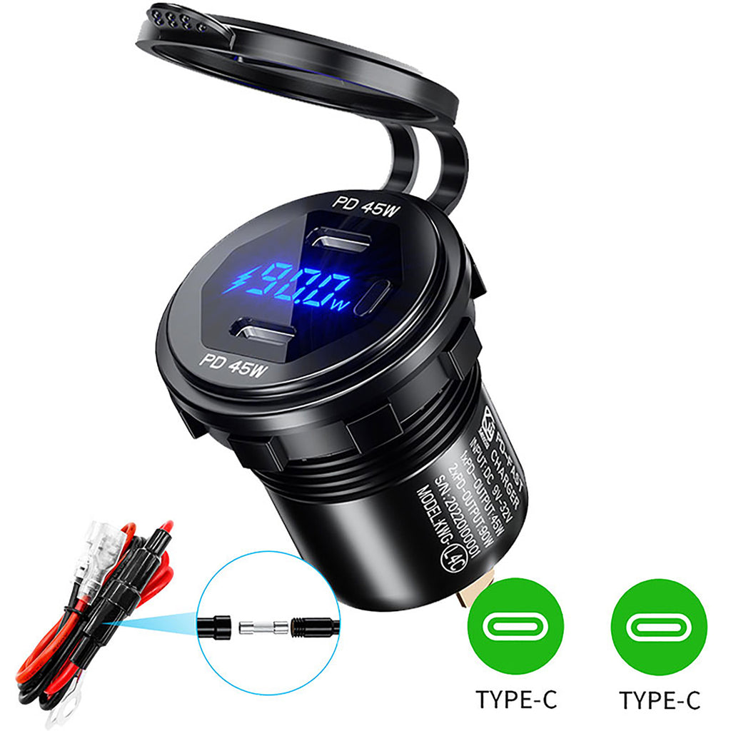 90W Dual USB Car Charger Socket Power Outlet Adapter 12V 24V Fast Charger