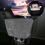 Luxury Bling Car Mesh Organizer Rhinestone Seat Middle Storage Bag - White