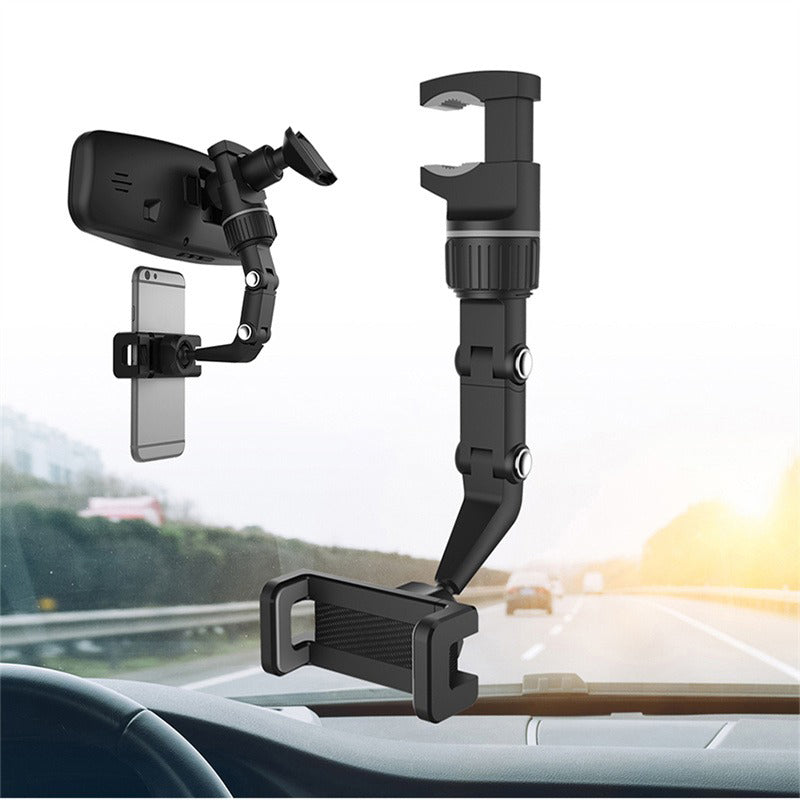 Car Phone Holder Rear View Mirror Phone Holder, 360° Rotatable, Adjustable Mechanical Arm, Buckle Rotation Fixation