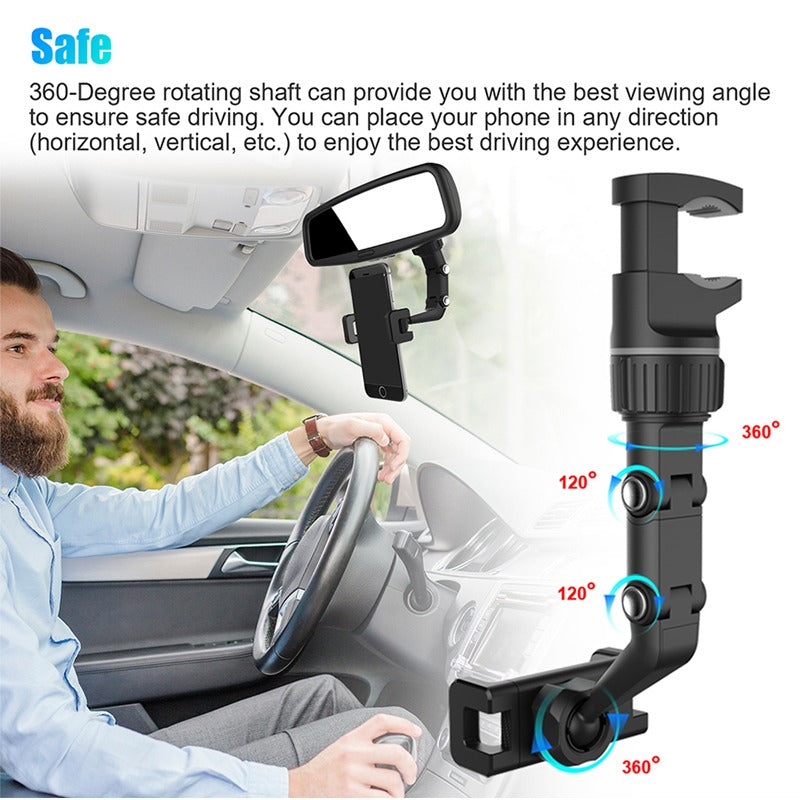 Car Phone Holder Rear View Mirror Phone Holder, 360° Rotatable, Adjustable Mechanical Arm, Buckle Rotation Fixation