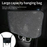 Luxury Bling Car Mesh Organizer Rhinestone Seat Middle Storage Bag - White