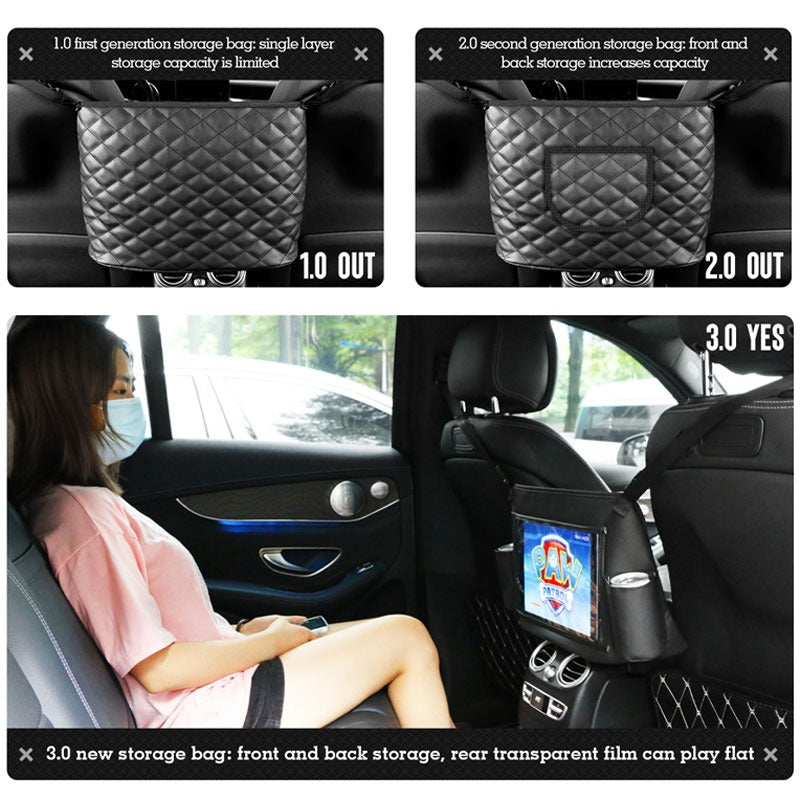 Car Seat Back Net Bag Between Seats Leather Handbag Barrier of Pet Kids
