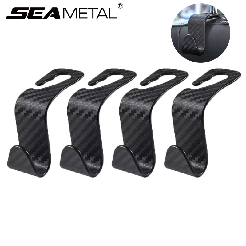 SEAMETAL Carbon Fibre Car Seat Headrest Hook For Car Back Seat Organizer Hanger Storage Holder