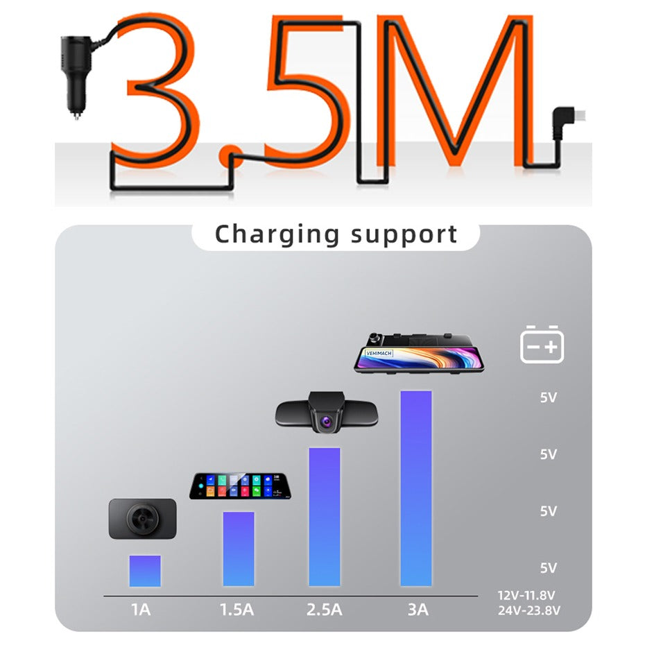 5V/3.5A Dash Cam Hardwire Kit 3.5m Dual USB Cigarette Lighter DVR Charging Wire