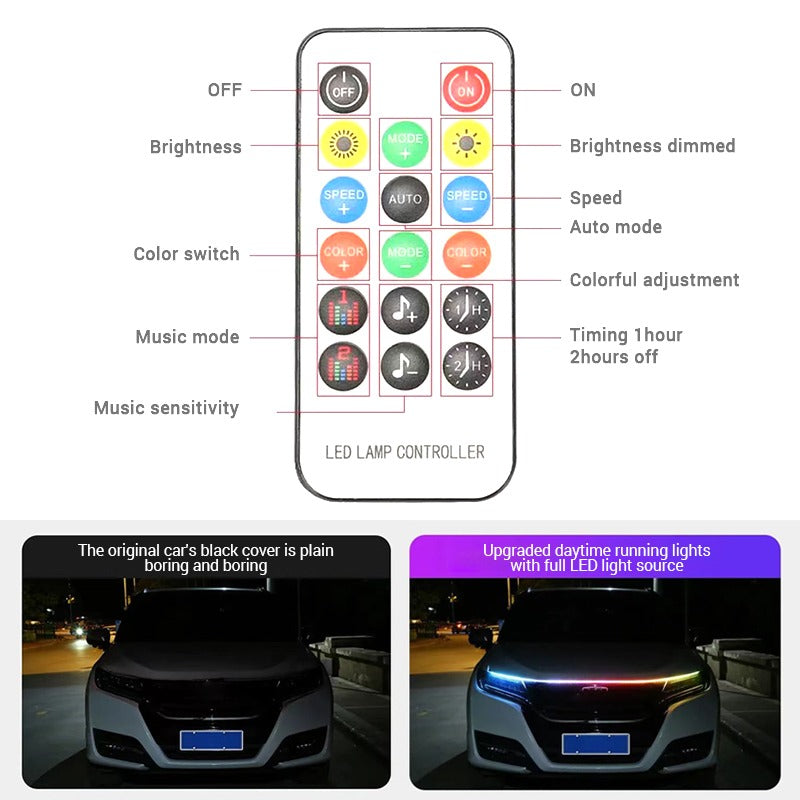 LED Front Hood Grille Decals Car Strip Sticker Decoration Racing Sports Sticker