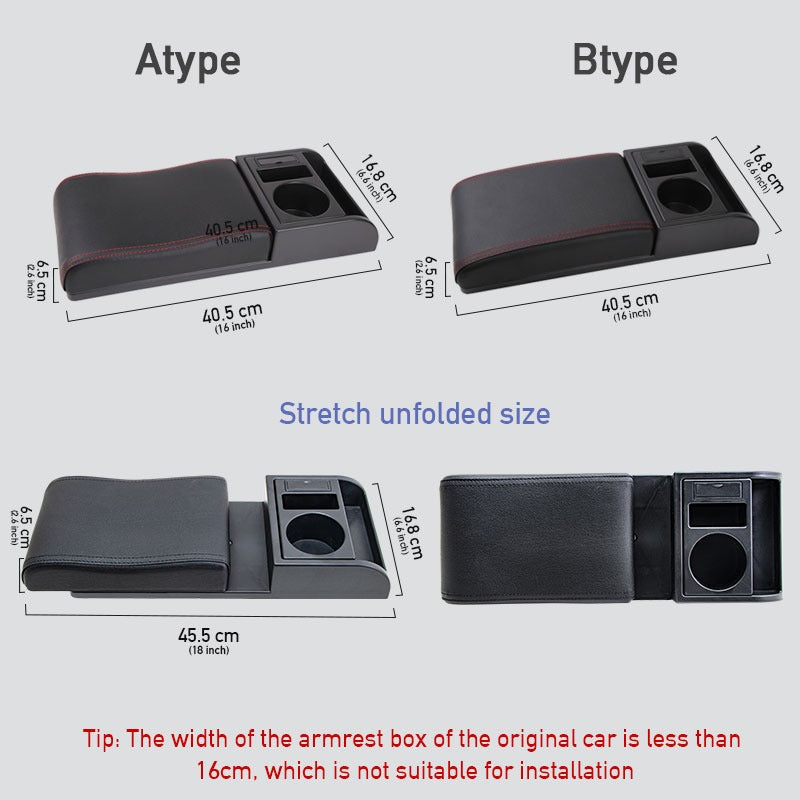 PU Leather Car Armrest Pad With Cup Holder Storage Box