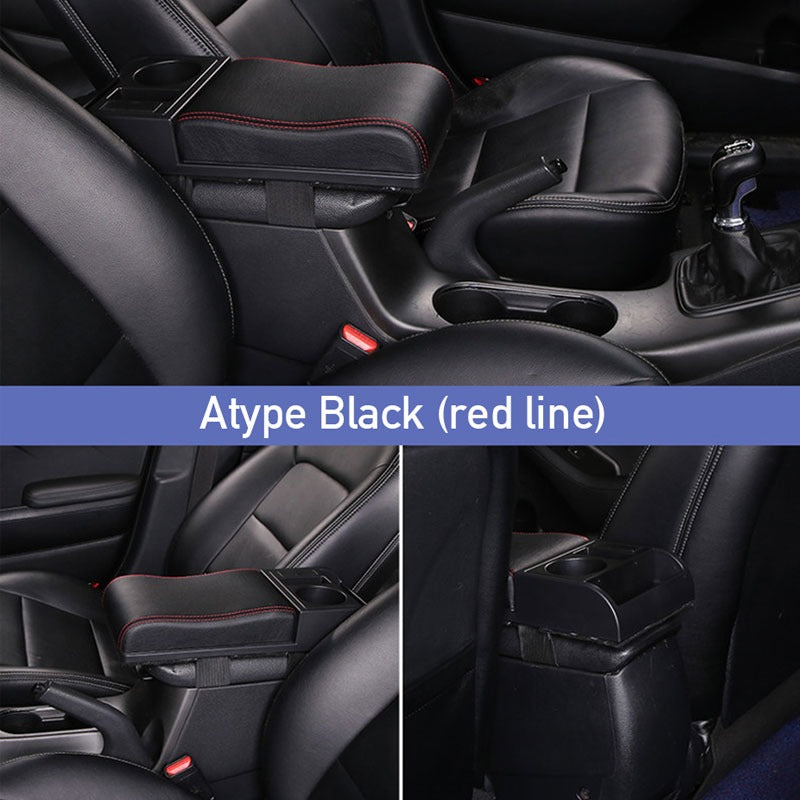 PU Leather Car Armrest Pad With Cup Holder Storage Box